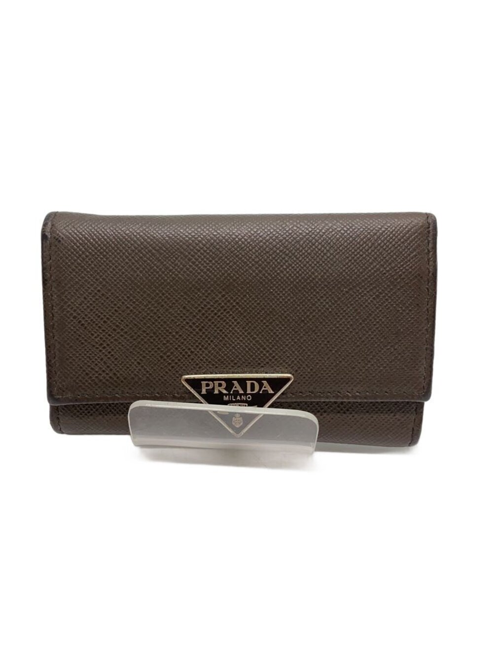 Prada Key Case Wallet Leather Brown